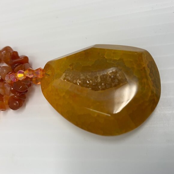 Amber Druzy Beaded Necklace Natural Statement Jewelry - Picture 11 of 12
